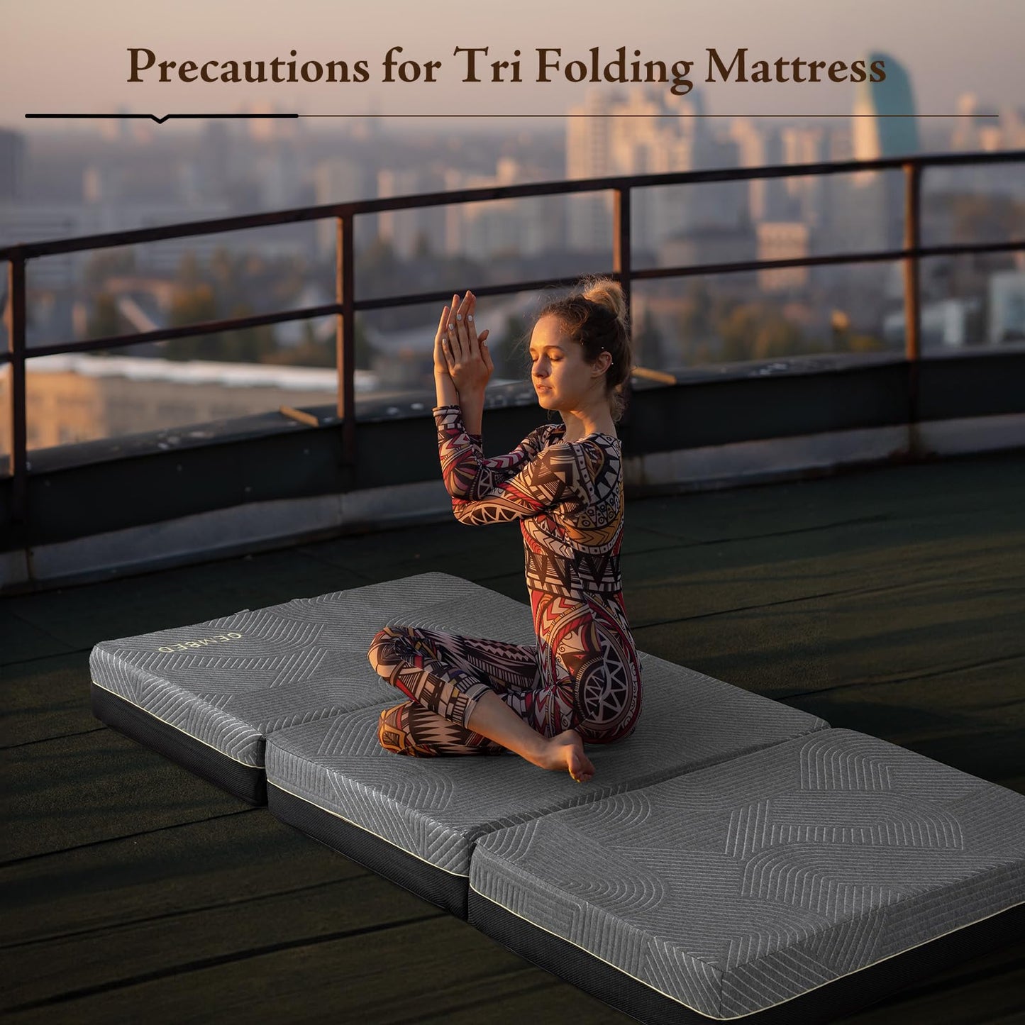 GEMBED Tri Folding Mattress Twin Size - Memory Foam Tri-fold Mattress, Handle & Non-Slip Bottom, Portable Foldable Sofa Bed Floor Chair for Travel RV Camping Guest Yoga - 6 Inch, 75"x38"x6"