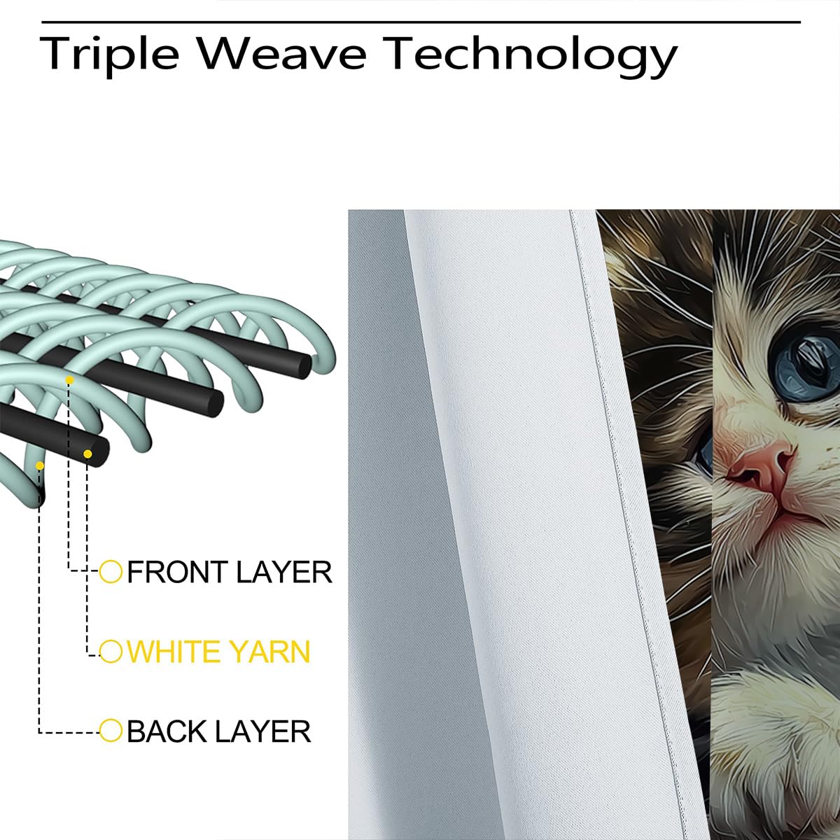 ONINUO Cute Cat Blackout Curtains for Girls Boy Home Decor, Funny Kawaii Kitty Lovely Animals Grommet Thermal Insulated Drapes Darkening Window Curtain for Bedroom Living Room, 42 x 45 Inch
