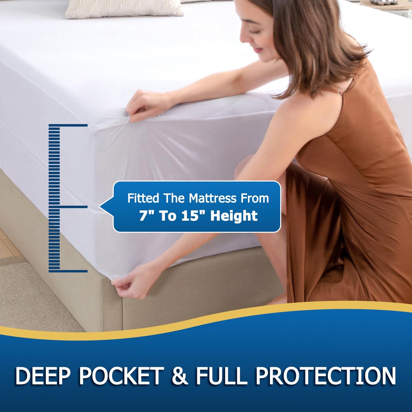King Zippered Mattress Encasement, Waterproof Zipper Mattress Protector, Breathable, Noiseless, Machine-Washable Zip Mattress Cover?Fitting 7" - 15" Deep Mattress