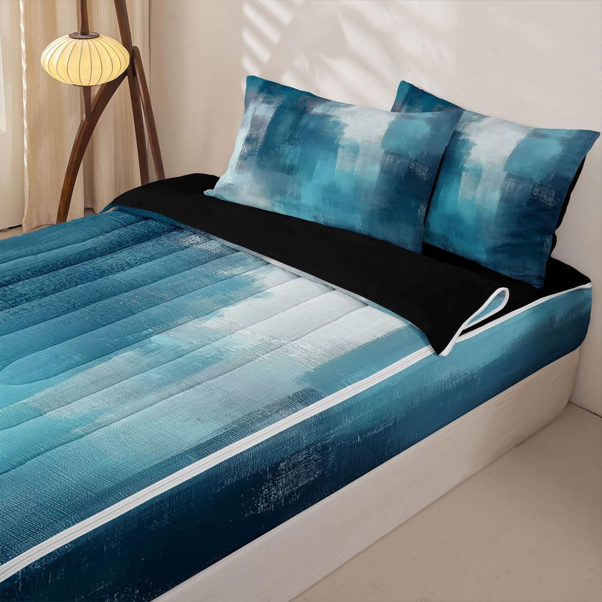 jejeloiu Abstract Zipper Bedding Twin Blue Zipper Bedding Sets for Kids Boys Girls Modern Art Comforter Set with Fitted Sheet and 2 Pillowcases Bedroom Decor