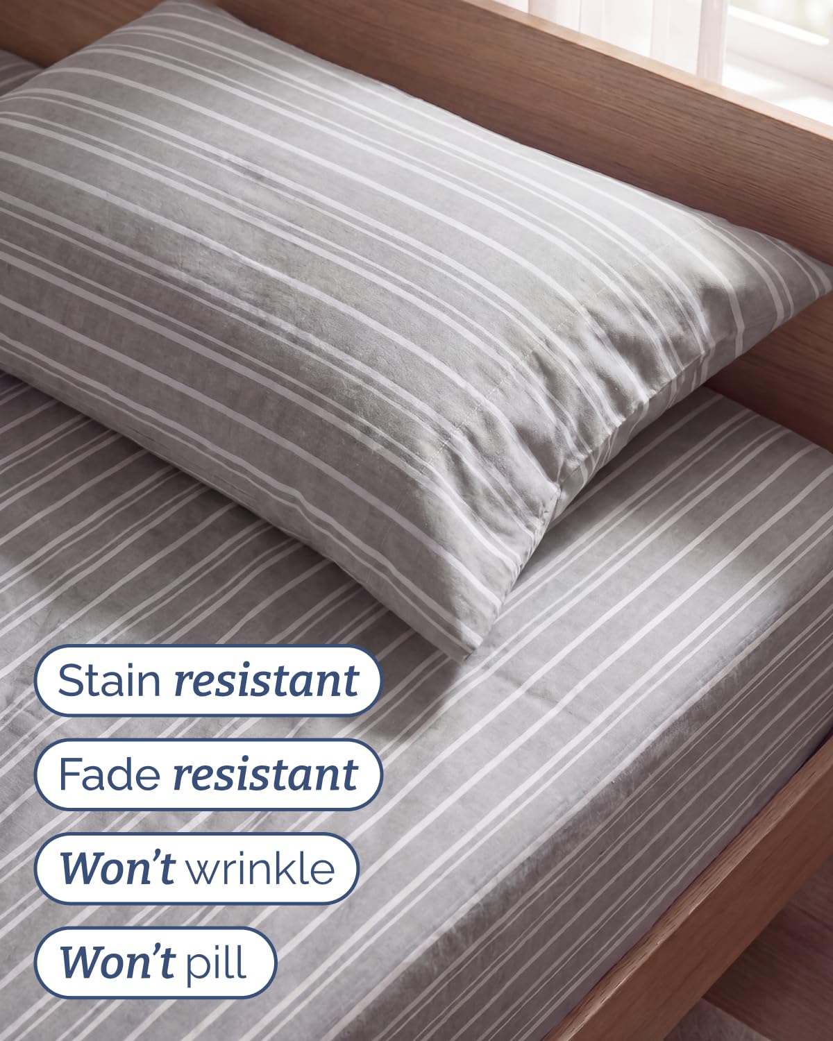 Twin Size 3 Piece Sheet Set - Comfy Breathable & Cooling Sheets - Hotel Luxury Bed Sheets for Women & Men - Deep Pockets, Easy-Fit, Soft and Wrinkle Free Sheets - Grey Stripes Oeko-Tex Bed Sheet Set