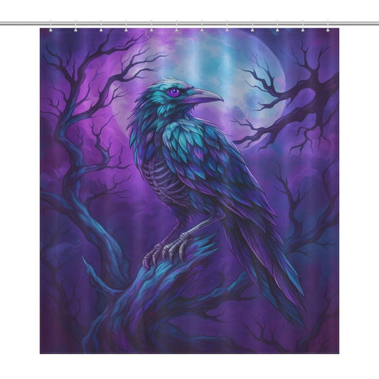 DUMIERTKL Mystic Raven Perched Shower Curtain,Funny Bathroom Decor Waterproof Fabric with Hooks 64x70 in