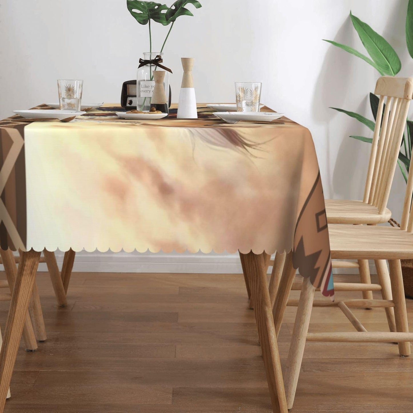 CEVIOLINRE Western Horse Table Clothes Azetc Boho Ethnic Style Tablecloth Polyester Native American Brown Horse Table Cover for Rectangle Table Party Picnic Dinner Decor 54X72inches