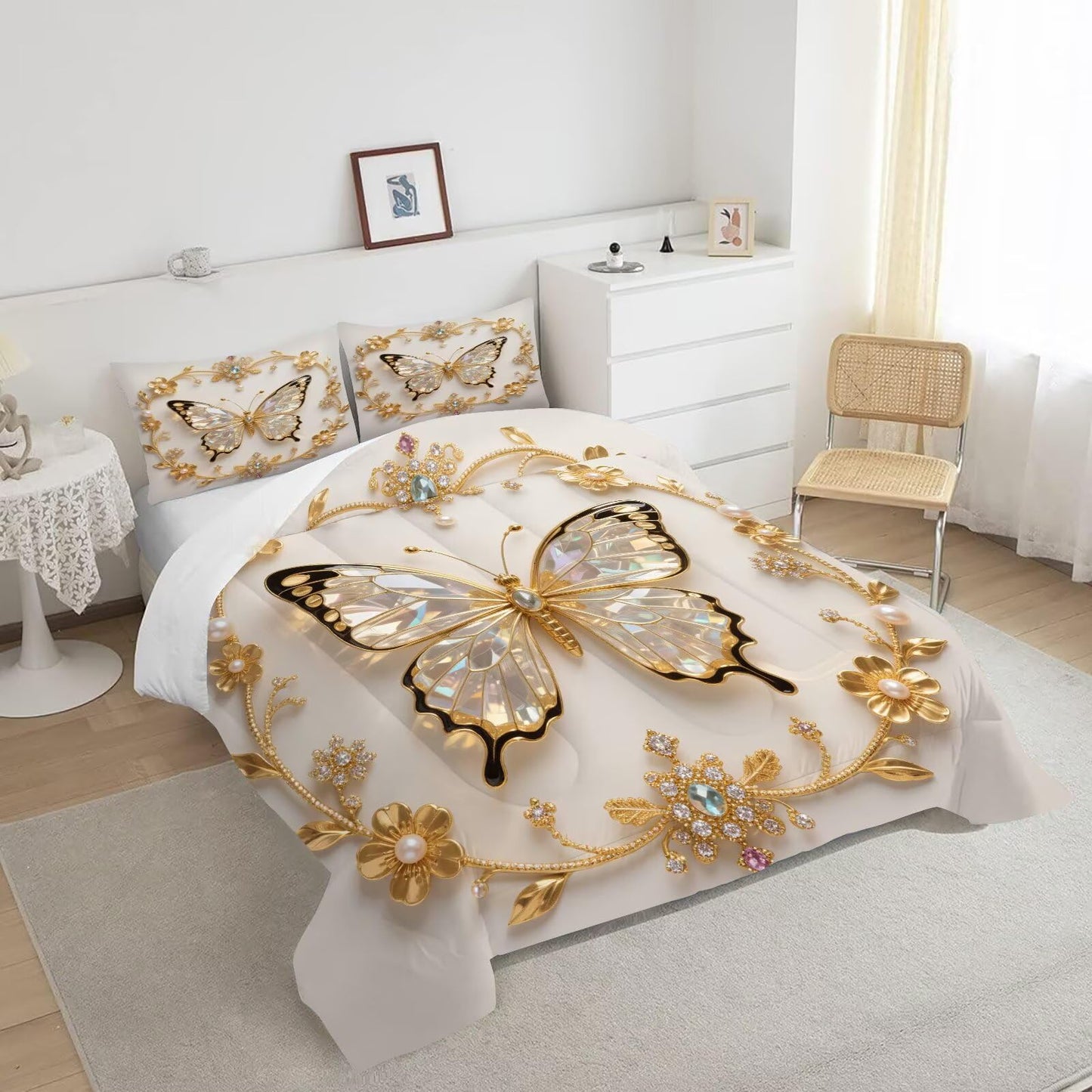 DJNEAR Butterfly Comforter Set Twin Size Black and Gold Bedding Sets for Girls Kids Teen Women Bedroom Diamond Butterflies Printed Quilt Room Decor 1 Comforter 1 Pillowcase