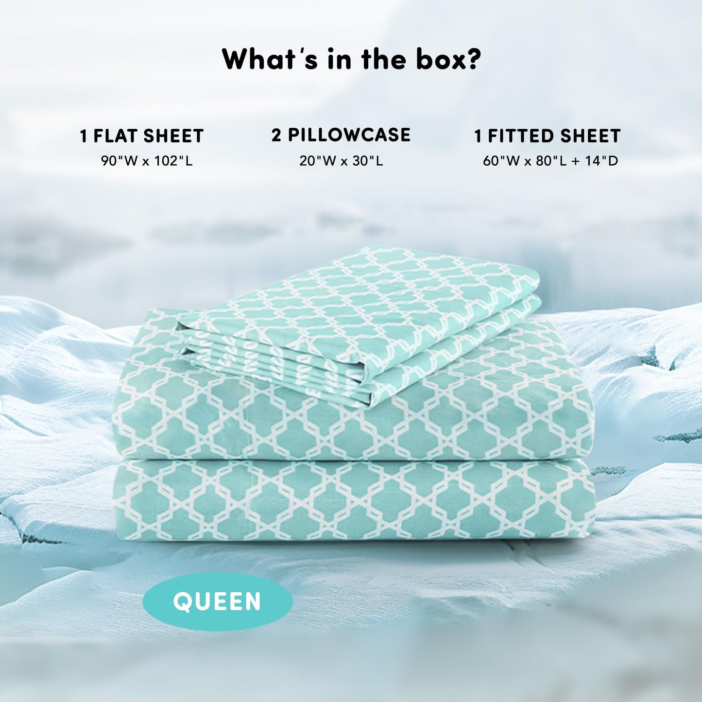 Comfort Spaces Queen Cooling Sheets, Moisture Wicking Coolmax Sheets, Soft Sheet Set, Cooling Bed Sheets for Hot Sleepers, Elastic Deep Pocket Fits Up to 16" Mattress, Queen Quatrefoil Aqua 4 Piece