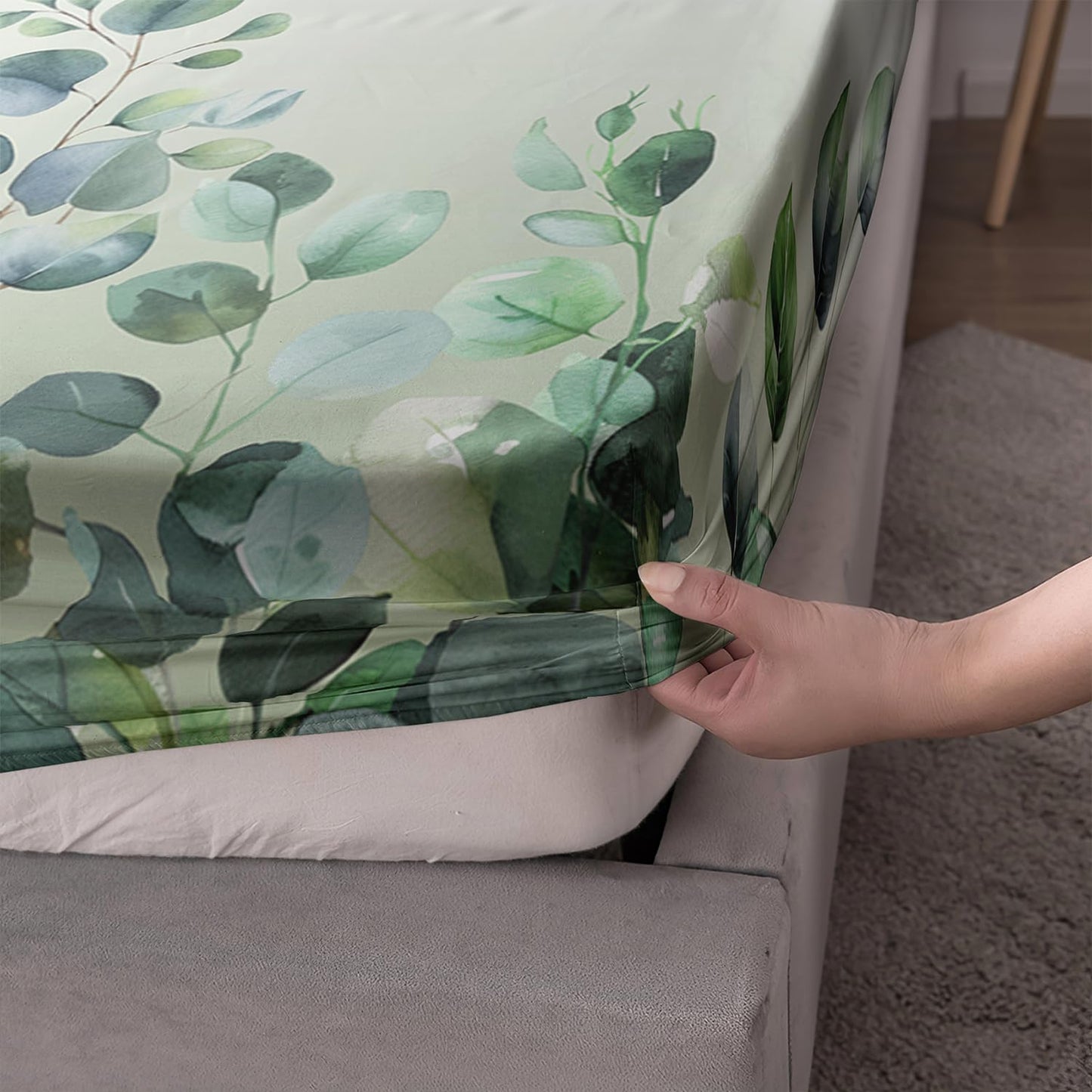 AILONEN Hummingbird Fitted Sheet Set Queen Size, Boho Green Forest Leaf Hummingbird Bedding Set for Kids Bedroom,Cute Birds Animals Themed Bedsheets Set,1 Fitted Sheet 2 Pillowcases,3-Piece