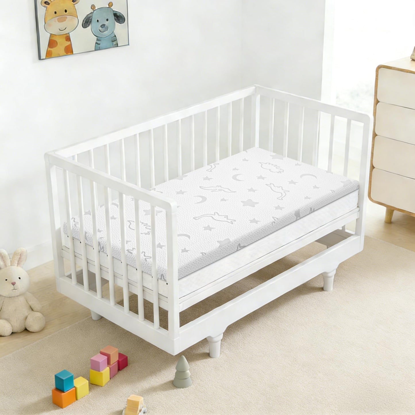 SJEUQOP Crib Mattress Topper 2" x 27.5" x 52", High Density Foam Breathable Baby and Toddler Mattress Topper with Waterproof Removable and Washable Cover, Fits Standard Cribs and Toddler Beds