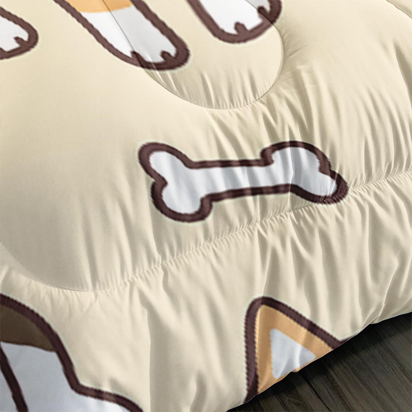 XYNHML Kawaii Cartoon Corgi Dog Animal Themed 3Pcs Comforter Full Yellow Black Dogs Pattern Bedding for Kids Teens Girls Boys Cute White Bone Quilt Bed Decor Set with 1 Comforter and 2 Pillowcases