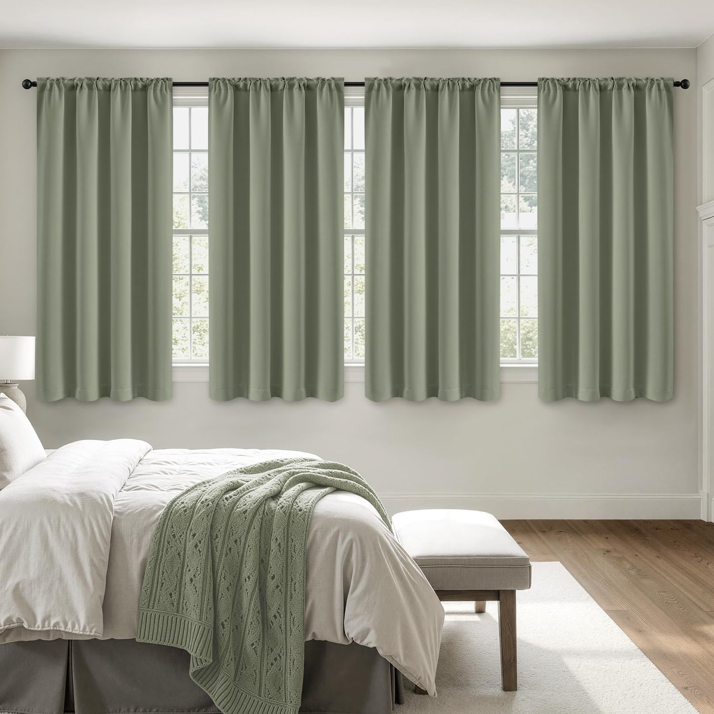 MIULEE Blackout Curtains 4 Panels Sets Sage Green 63 Inch Length, Top and Bottom Rod Pocket Room Darkening Curtains for Bedroom Windows, 4 Pack Solid Thermal Insulated Light Blocking Curtain Drapes