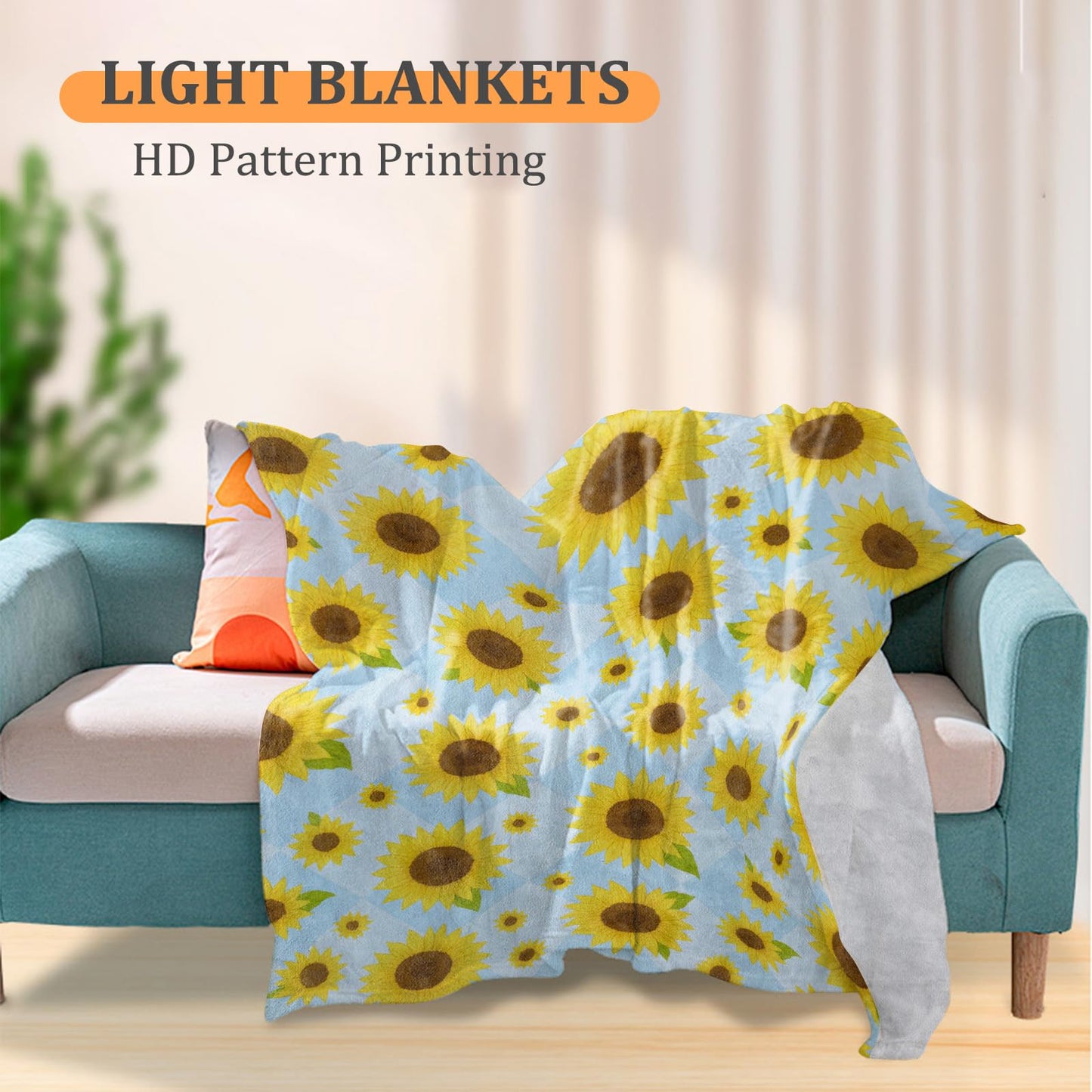 Bright Sunflower Blanket, 60 x 50 Inch Flannel Cheerful Floral Throw Blanket, Gifts for Women Girls Adults Kids, Lightweight Cozy Warm Blankets for Sofa Travel Home Decor