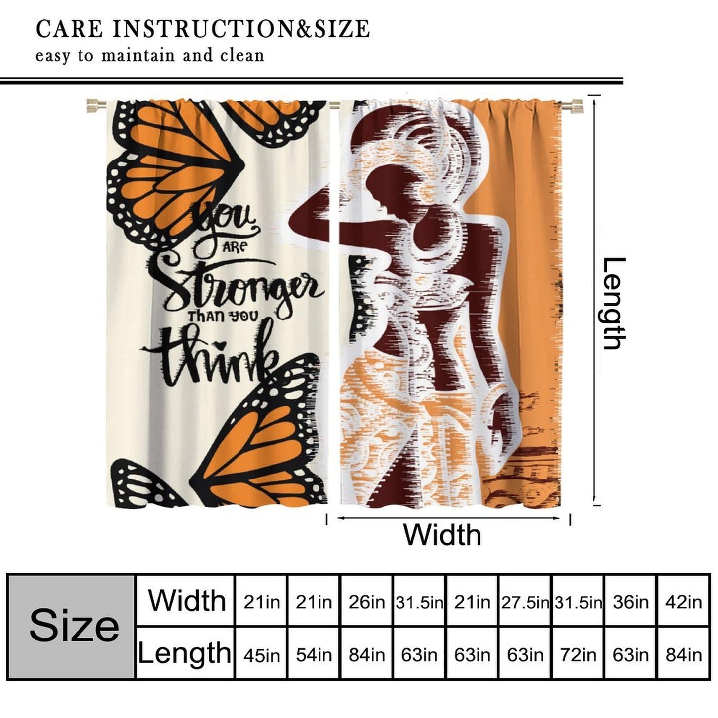 Black Women Curtain Set African Bible Quotes Inspirational Motivational Positive Rod Pocket Blackout Curtain for Bedroom Living Room Decor 42" W X 45" L