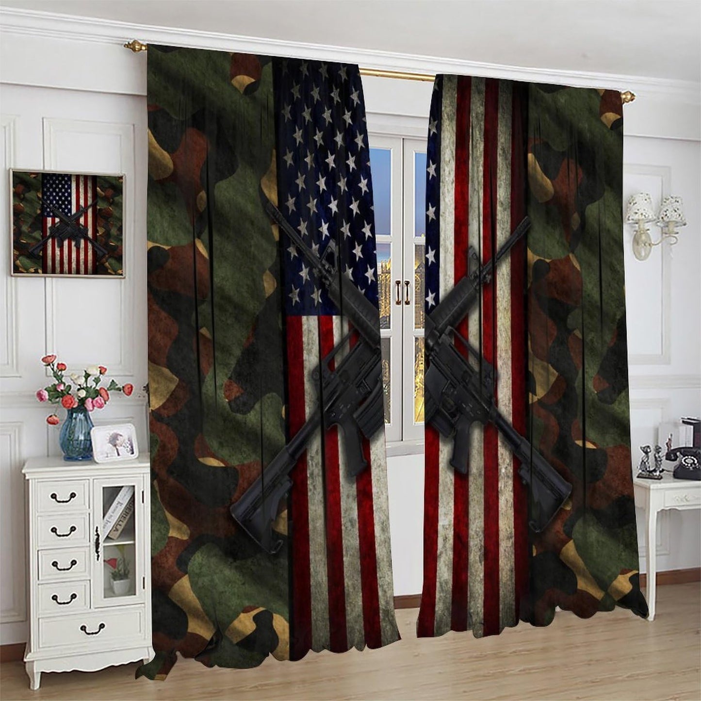 American Flag Blackout Curtains Retro camouflage flag for July 4th patriotic education and Independence Day Windows Treatments Rod Pocket Drapes For Kids Boys Teen Men Living Room Bedroom 42x45in