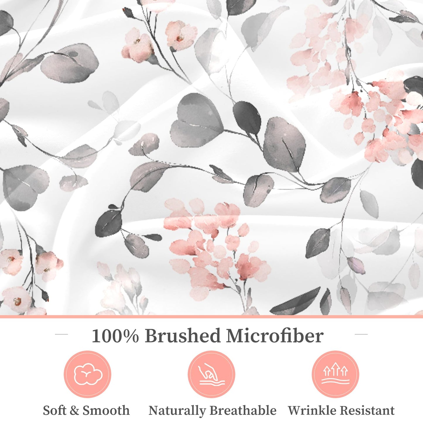 HCORA Floral Fitted Sheet Only, 100% Brushed Microfibre Deep Pocket Fitted Bottom Sheet, Ultra Soft, Shrinkage and Fade Resistant, Full Size