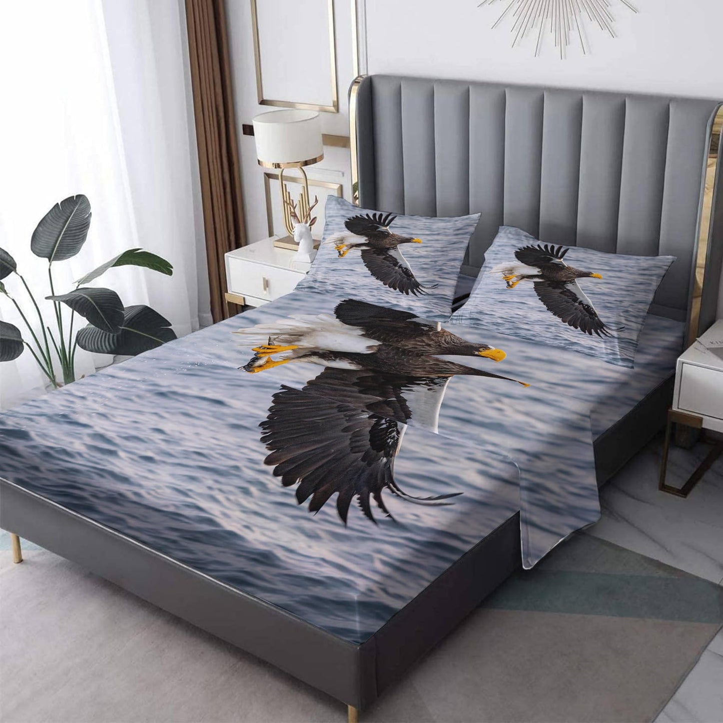 THYUNQ Eagle Sheets Full Size Bed, 3D Animal Bird Pattern Bedding Sheets & Pillowcases - 16 Inch Deep Pocket, Super Soft Microfiber Printed Sheet Set 4 Piece
