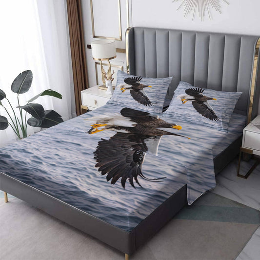 THYUNQ Eagle Sheets Full Size Bed, 3D Animal Bird Pattern Bedding Sheets & Pillowcases - 16 Inch Deep Pocket, Super Soft Microfiber Printed Sheet Set 4 Piece