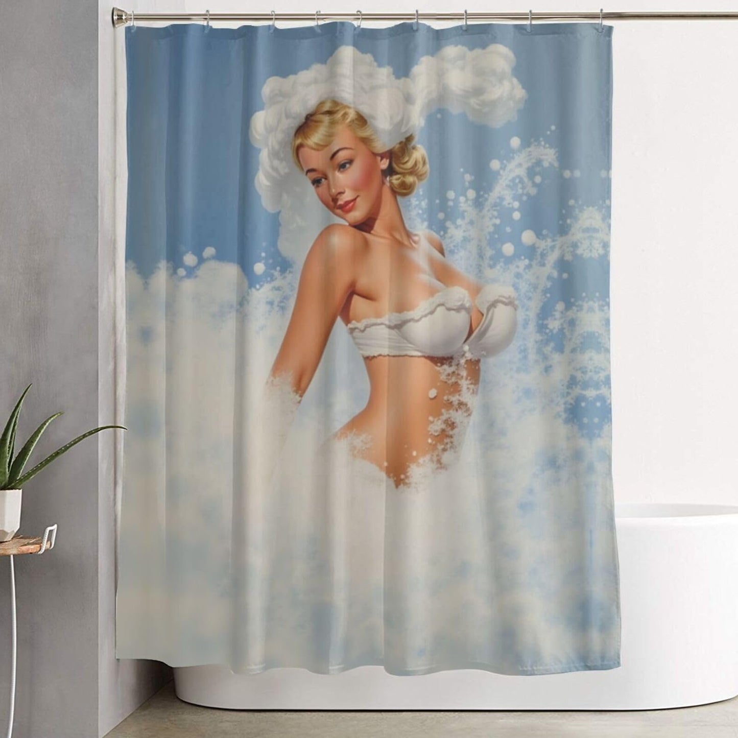 HEILIVIO Shower Curtain Retro Shower Girl Waterproof Fabric Stylish Durable Bathroom Decor,Quick-Dry,60x72inches,Includes Hooks