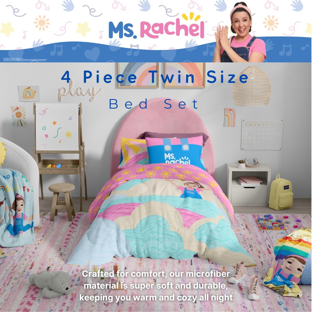 Ms. Rachel Educational Adventures Kids Bedding Super Soft Microfiber Comforter and Sheet Set, 4 Piece Twin Size, (Officially Licensed Product) by Franco
