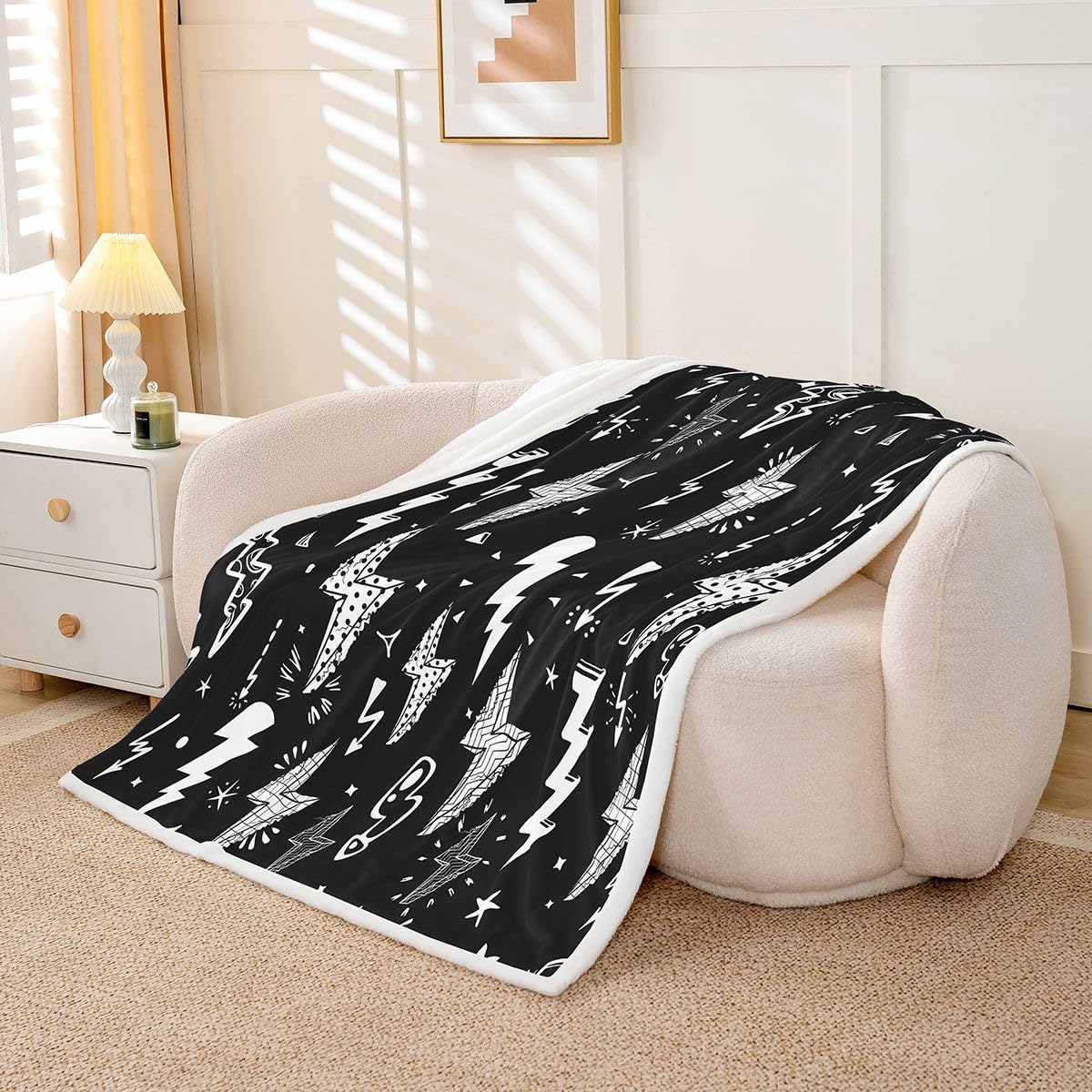 Homewish Lightning Throw Blanket Hand Drawn Doodle Lightning Bolt Bed Throws for Kids Boys Thunderbolts Flannel Fleece Blanket for Couch Sofa Lightweight Fuzzy Blanket, Baby Size (30 x 40 Inches)
