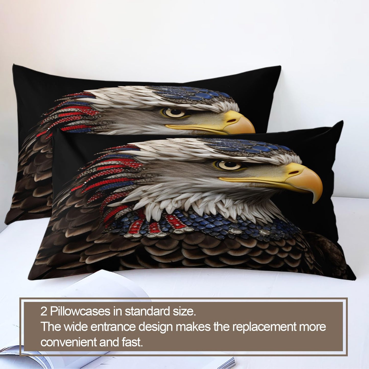 PAISUOQ Bald Eagle Duvet Cover Queen Size - American Eagle Home Decor & Gifts, 3 Piece Back to School Dorm Bedding, Easy Care Microfiber Comforter Cover & Pillowcases, Western Animals