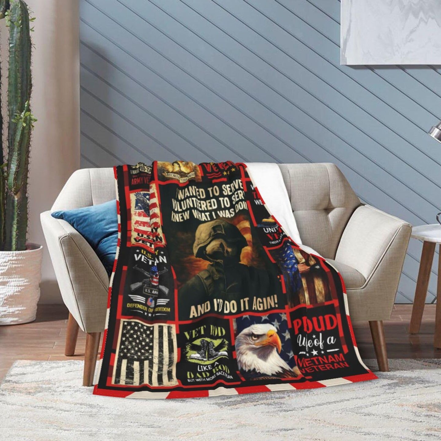 Patriotic Soldier Throw Blanket America Soldier Flannel Blankets American Army Plush Super Soft Cozy Warm Decor Gifts for Boys Girls Kids Adults Men Women 40" x 50"