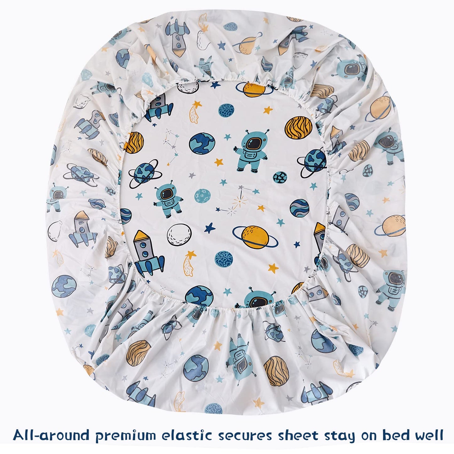 JSD Blue Astronaut Kids Sheet Set Twin Size, 3 Piece Space Rocket Printed Microfiber Bed Sheets Deep Pocket