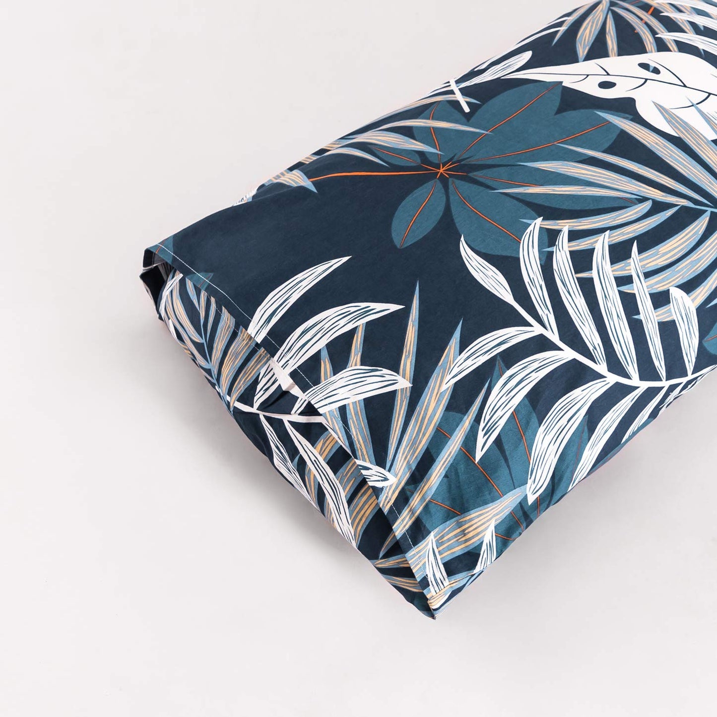 YuHeGuoJi Tropical Botanical Duvet Cover Queen 100% Cotton 3 Pcs Set 1 Blue White Plant Duvet Cover with Zipper Ties 2 Pillowcases Farmhouse Coastal Hawaiian Leaves Pattern Bedding Set Soft