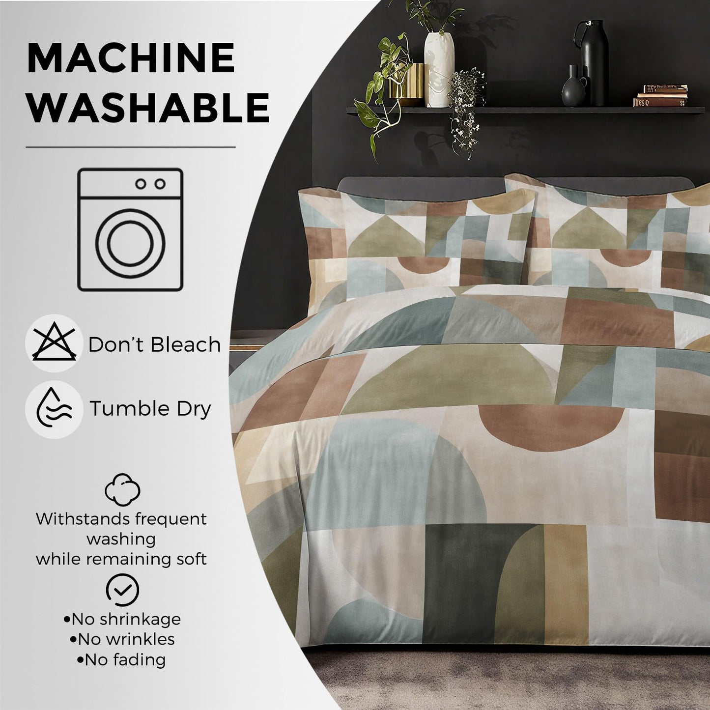 Abstract Geometric Duvet Cover Twin Size, Mid Century Modern Bedding Set 2 pcs with 1 Pillow Cover, Modern Geometry Bedroom Decor, Soft Microfiber Reversible, Zipper & Ties KJJT 108