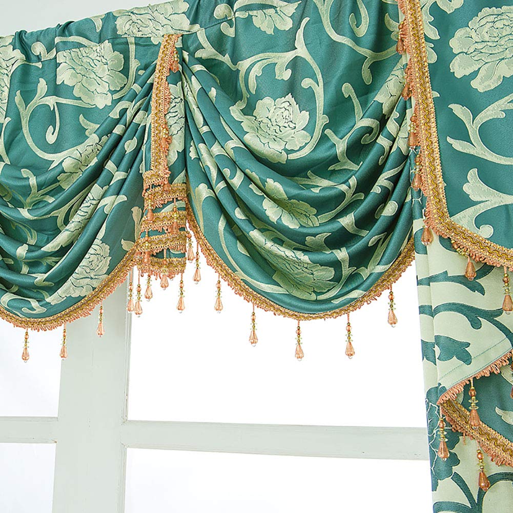 BOYOUTH Jacquard Swags Waterfall Curtain Valance,European Style Rod Pocket Top Valances for Living Room,Bedroom,Light Blue,78 Inches Width,1 Panel