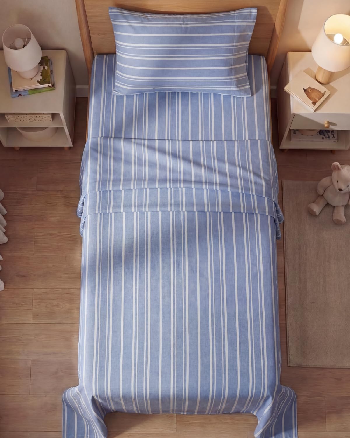 Twin Size 3 Piece Sheet Set - Comfy Breathable & Cooling Sheets - Hotel Luxury Bed Sheets for Women & Men - Deep Pockets, Easy-Fit, Soft and Wrinkle Free Sheets - Blue Stripes Oeko-Tex Bed Sheet Set