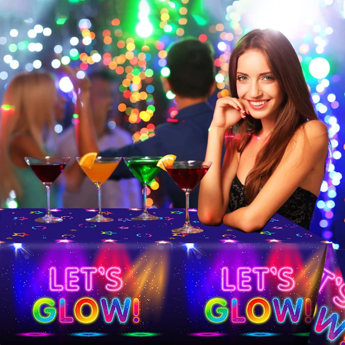 1 Pieces Glow Party Plastic Tablecloth 54 x 87 Inch Long Table Cover, Glow in The Dark Club Bar Night Wedding Baby Shower Party Holiday Dinner Picnic or Tablecloth for Kitchen Event Use