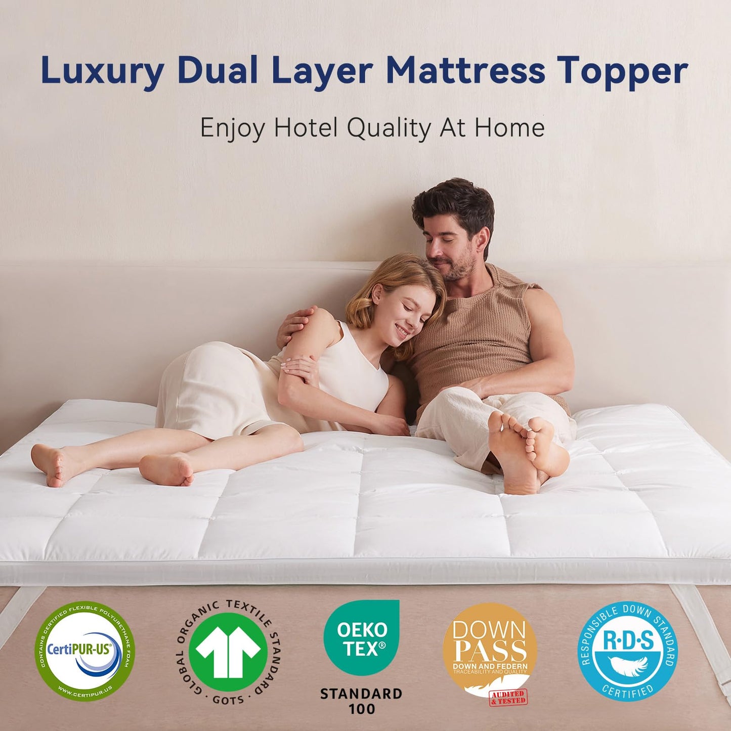 LeWinBedding Dual Layer 2 Inch Memory Foam Mattress Topper Twin Size, 1.5 Inch Cooling Gel Memory Foam and 0.5 Inch Goose Down Fibers Mattress Pad Cover for Pressure Relieving(39"x75")