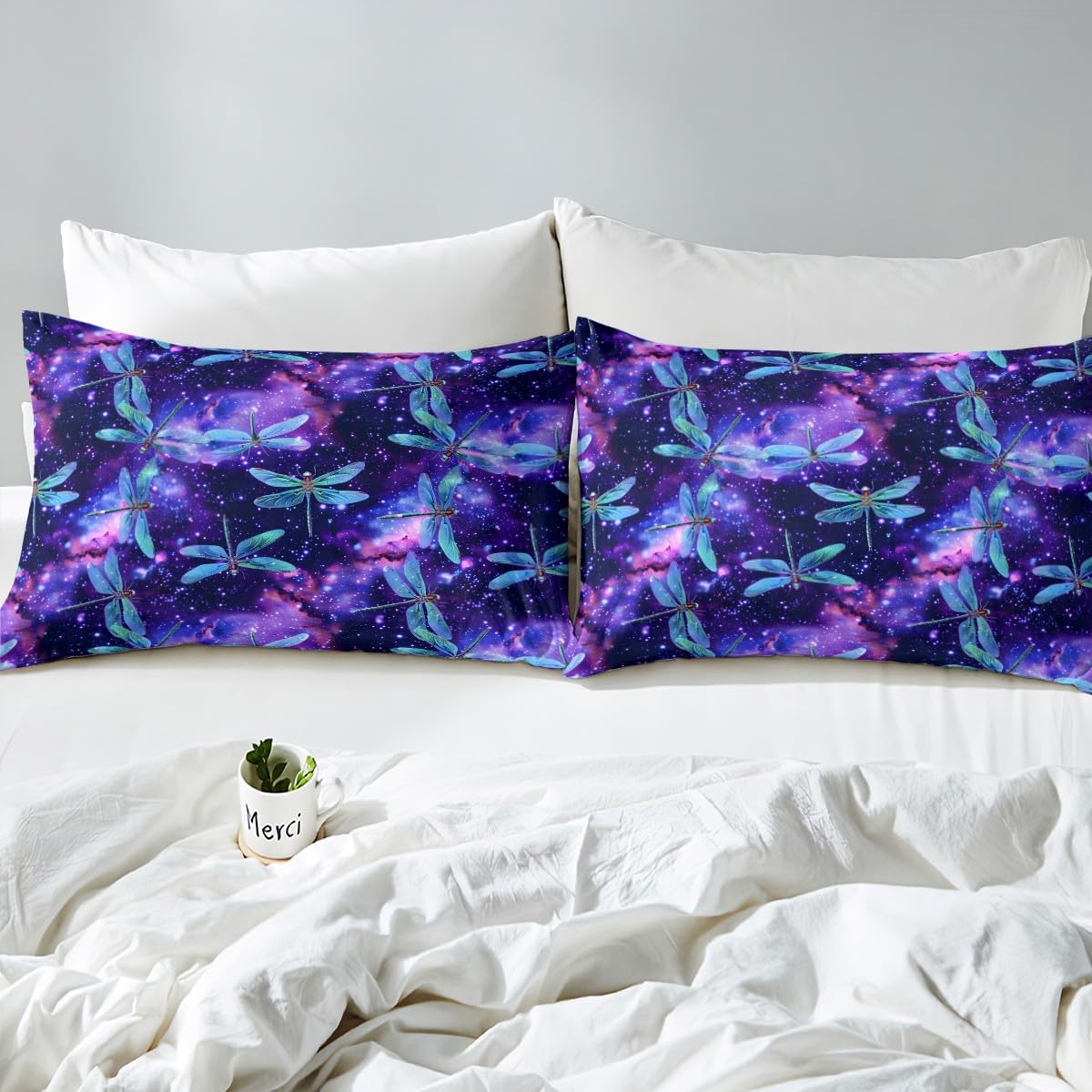 Feelyou Dragonfly Fitted Sheet s Animal Pattern Bedding Set for Boys Girls Children Purple Blue Galaxy Bed Sheet Set Ornamental Dragonfly Printed Room Decor Twin Size 2Pcs