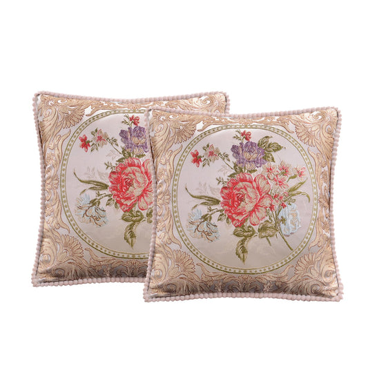 Qupace Set of 2 White Vintage Embroidered Throw Pillows Covers 18x18in,Flowers Retro Decor Pillow Covers for Sofa Couch Floral Embroidered Beige Cushion Cover for Bed Chairs Car