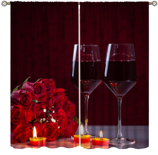 Red Wine Kitchen Curtains Vintage Roses Wine Glass Art Print Window Treatment for Living Room Dining Bar Decor Rod Pocket Window Treatment Room 2 Panels 41"x 45"(No Blackout)