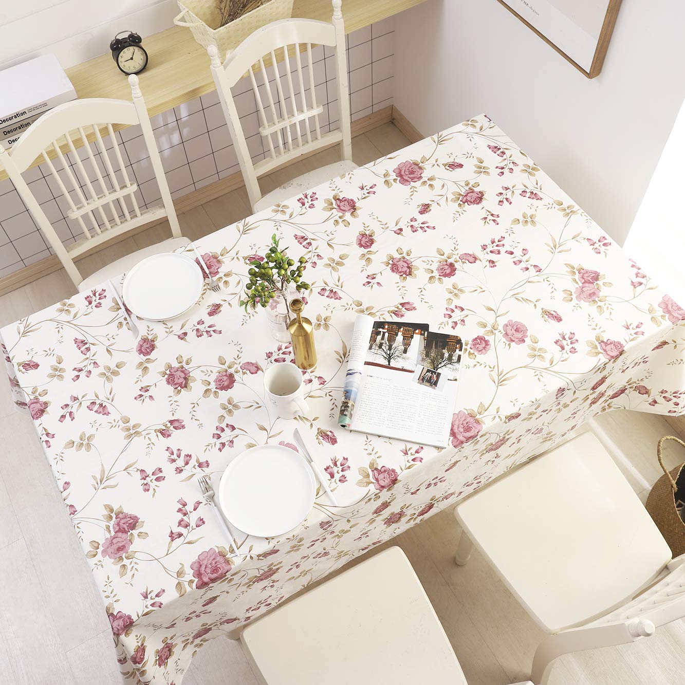 Walrus Heavy Duty Vinyl Tablecloth with Flannel Backing Waterproof Oil-Proof Plastic Table Cloth Stain-Resistant Wipeable Rectangle or Square Table Cover for Indoor and Outdoor (Flowers, 54X54 Inch)