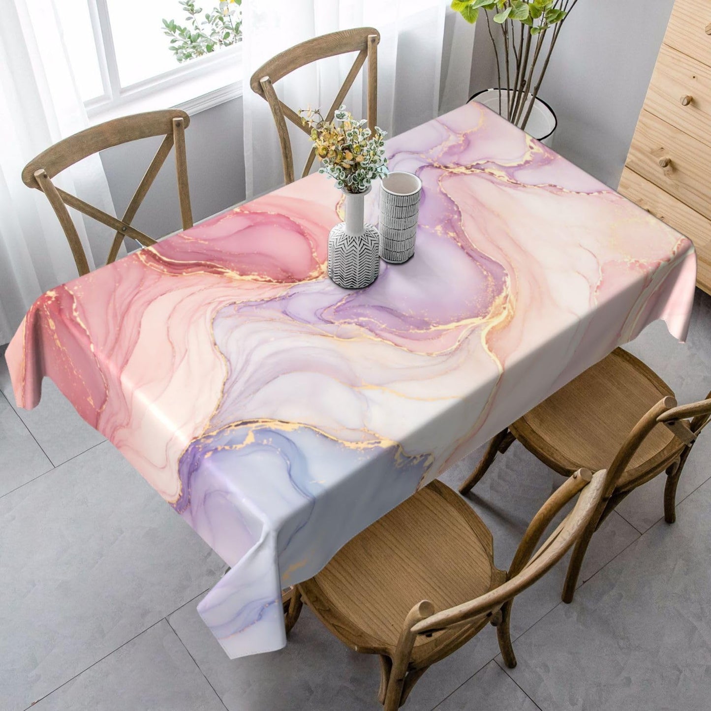 mutakin Marble Rectangle Tablecloth Washable Table Cloth 60x90 Inch Table Cover Waterproof for Decoration Kitchen Dining Room
