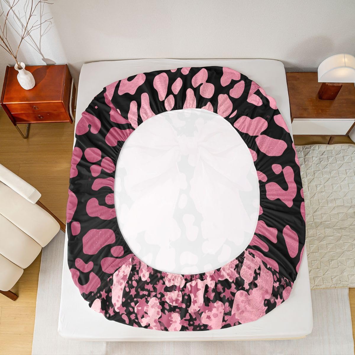 jejeloiu Cute Leopard Bow Fitted Sheet Twin Size for Kids Boys Girls Black Pink Bowknot Bed Sheets Set 16" Deep Pocket Dreamy Princess Style Bedding with 1 Pillowcase Room Decor