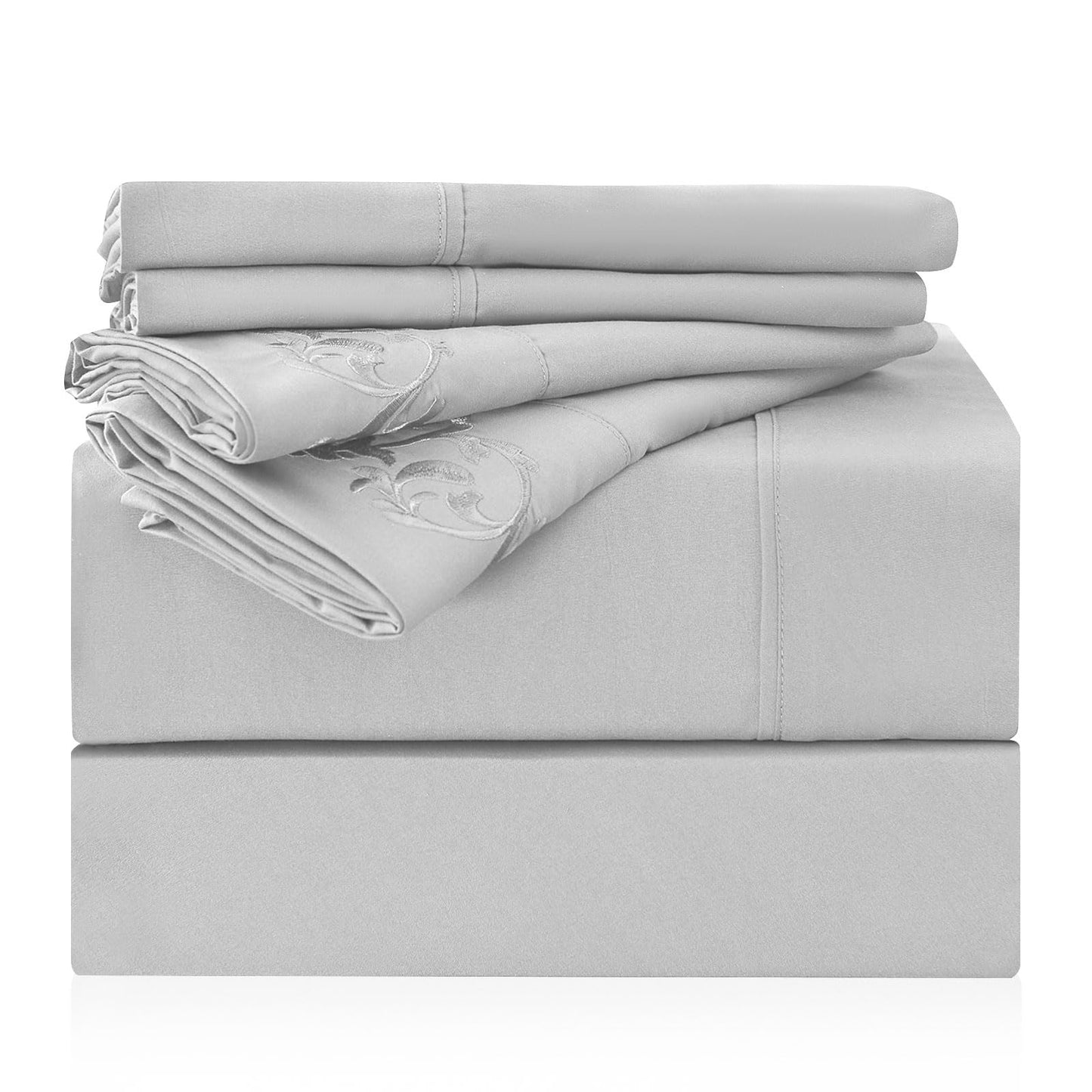 LONAVA King Size Sheet Set - 6 Piece Hotel Luxury Wrinkle-Free Microfiber Sheet, Oeko-TEX Certified, Breathable & Elastic, 16" Deep Pockets, Light Gray