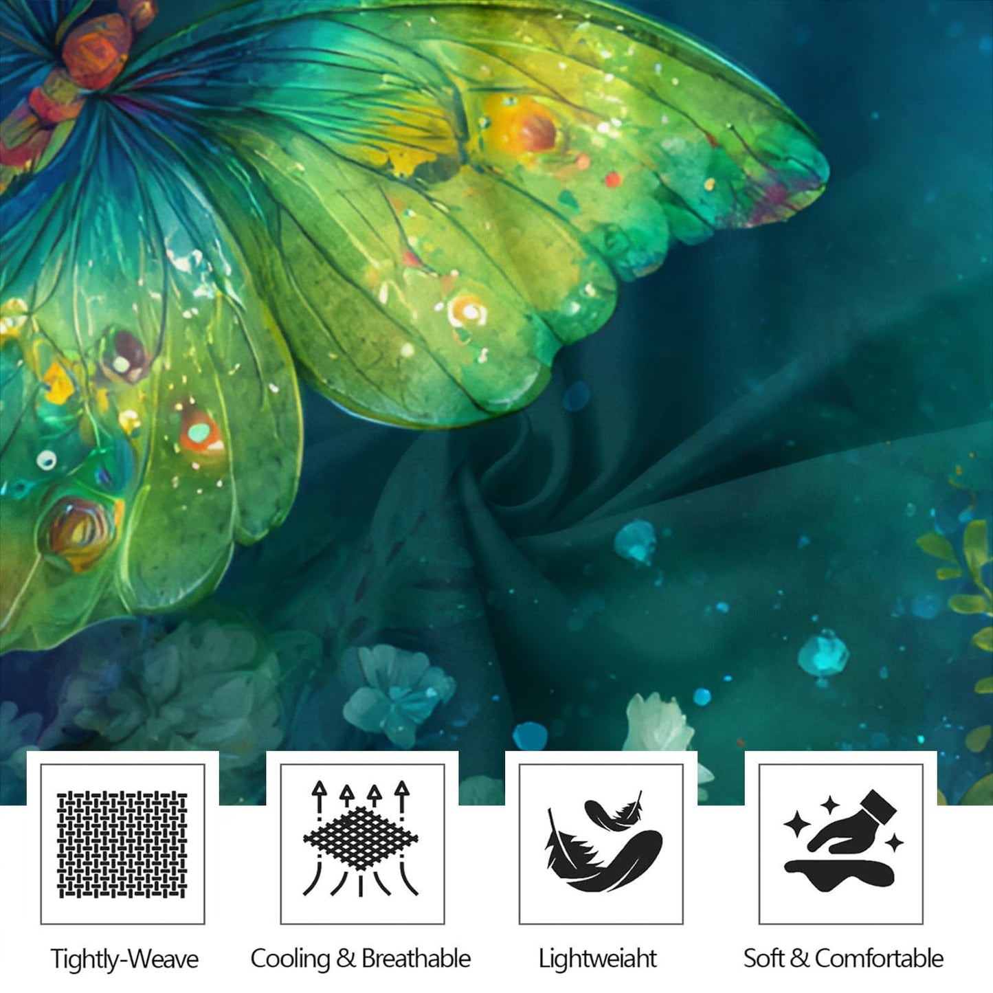 ZAOMIR Dreamy Butterfly Floral Bed Sheets Set King for Kids Teen, Night Sky Moon Butterfly Sheet Set 4 Pcs for Girls Women, Flowers Botanical Sheets with Fitted & Flat Sheet & 2 Pillowcases