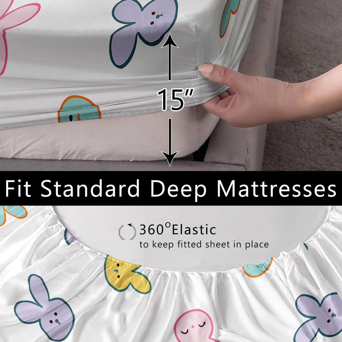 AILONEN Floral Rabbit Comforter Set Twin Size,7-Piece Soft Bed in a Bag, Cute Bunny Kawaii Comforter & Fitted Sheet & Flat Sheet & 2 Pillowcases,2 Pillow Shams