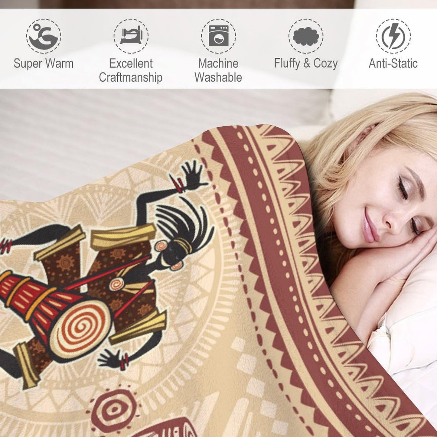 GoDazzling African Blanket, Black African Women Dancing Bohemian Ethnic Art Rustic Print Super Soft Flannel Throw Blanket for Bed Sofa (330GSM Flannel) 30"x40"in (76 * 102cm)