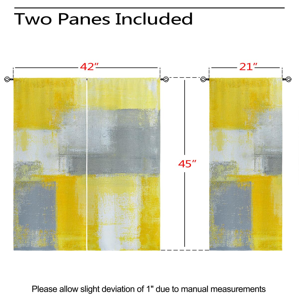 YUVVLFY Yellow Grey Abstract Geometric Curtains – 100% Blackout Grommet Drapes, Thermal Insulated Window Panels for Bedroom, Living Room, Kids Room, 42 x 45 Inch