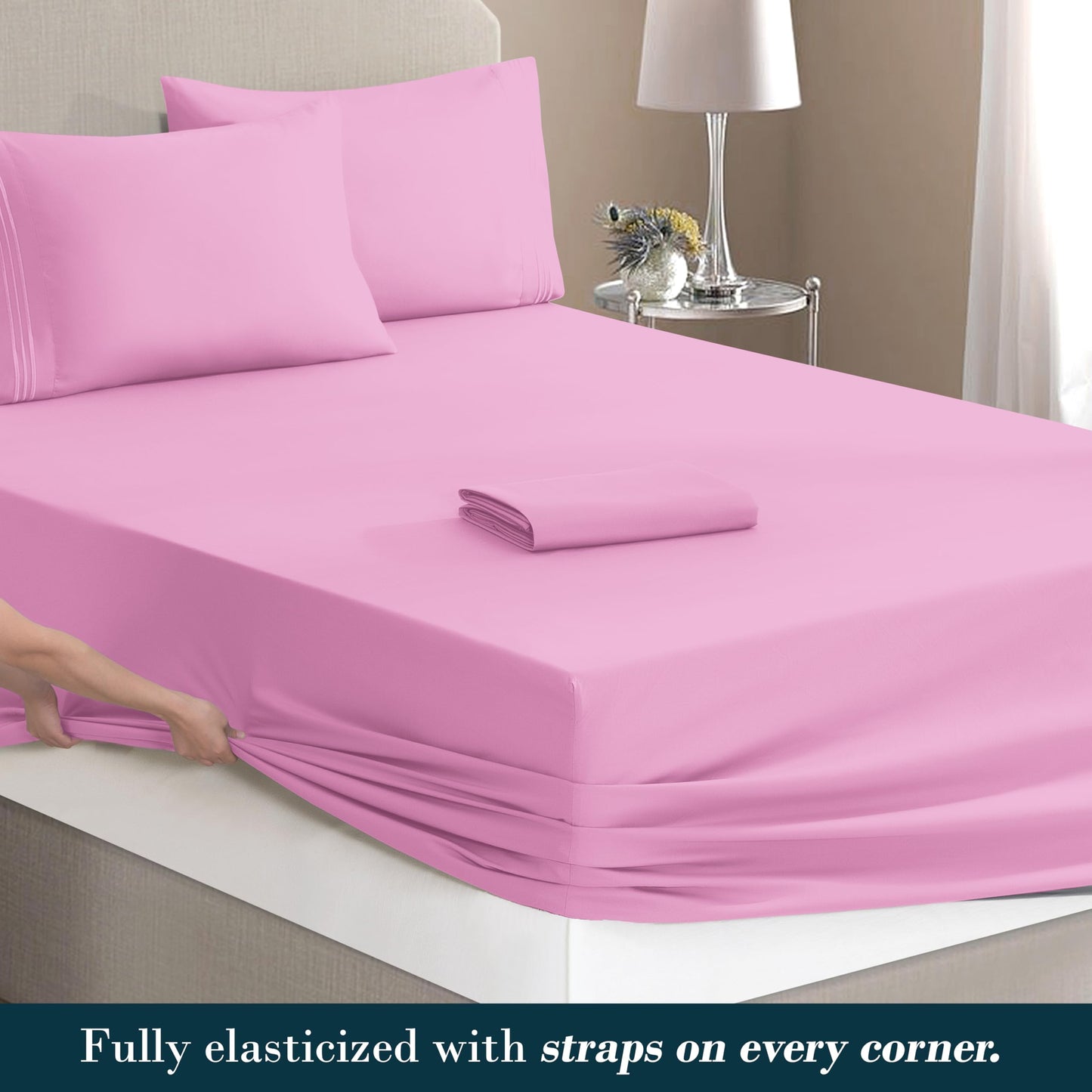 Mocassi Full Size 4-Piece Bed Sheet Set - 1800 Premium Hotel Quality Microfiber 18-24 Inches Extra Deep Pocket Fitted Sheet- Luxury Soft, Breathable, Wrinkle, and Fade Resistant, Light Pink