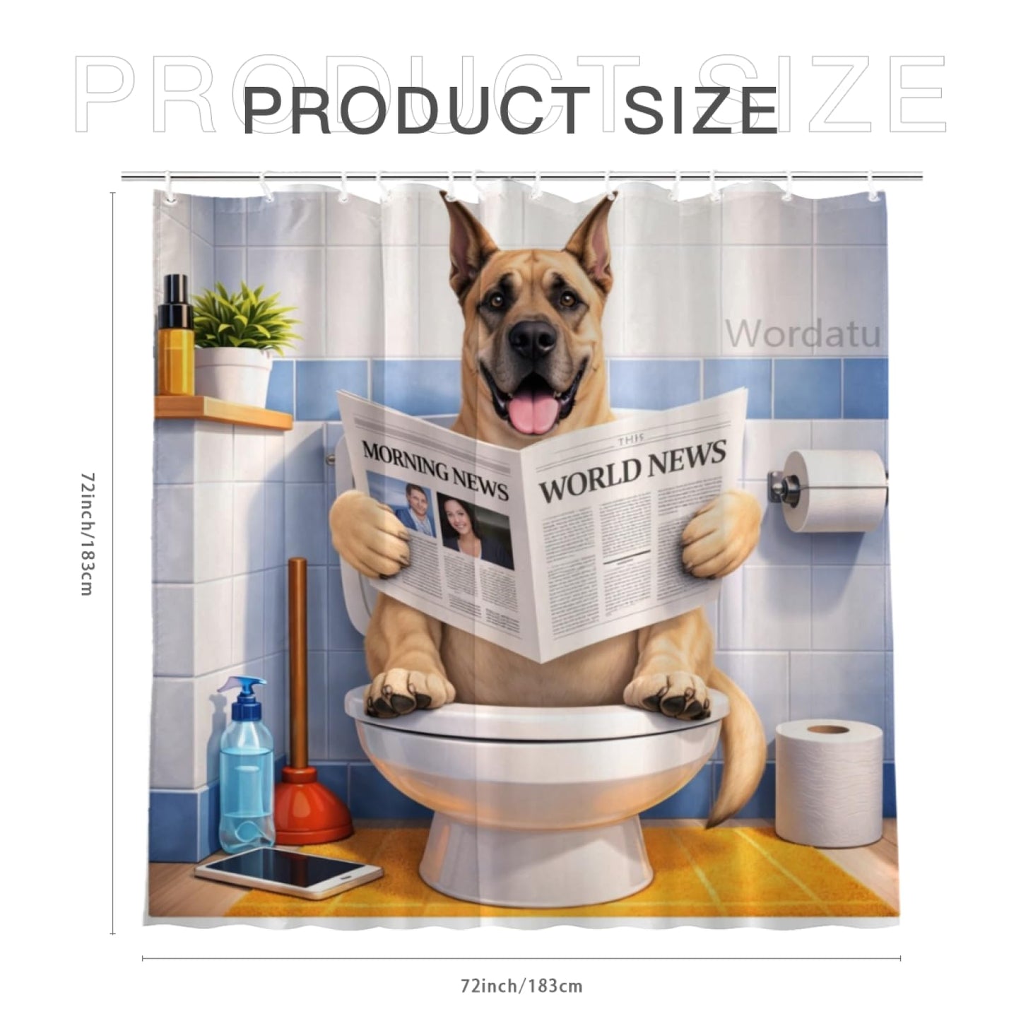 Wordatu Golden Retriever Read Book Shower Curtain Bathroom Fabric Waterproof Polyester Fun Pet Puppy 12 Hooks 72x72 Inches