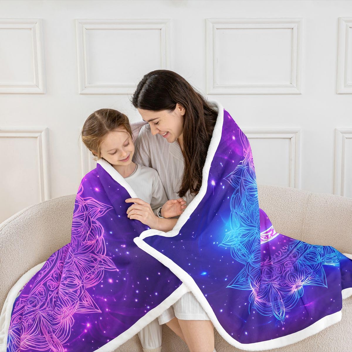 Feelyou Boho Mandala Fuzzy Blanket Bohemian Style Sherpa Blanket Hippie Peace Art Fleece Blanket for Chair Sofa Couch Peace Sign Artwork Plush Throw Blanket Blue Purple Room Decor Throw 50"x60"