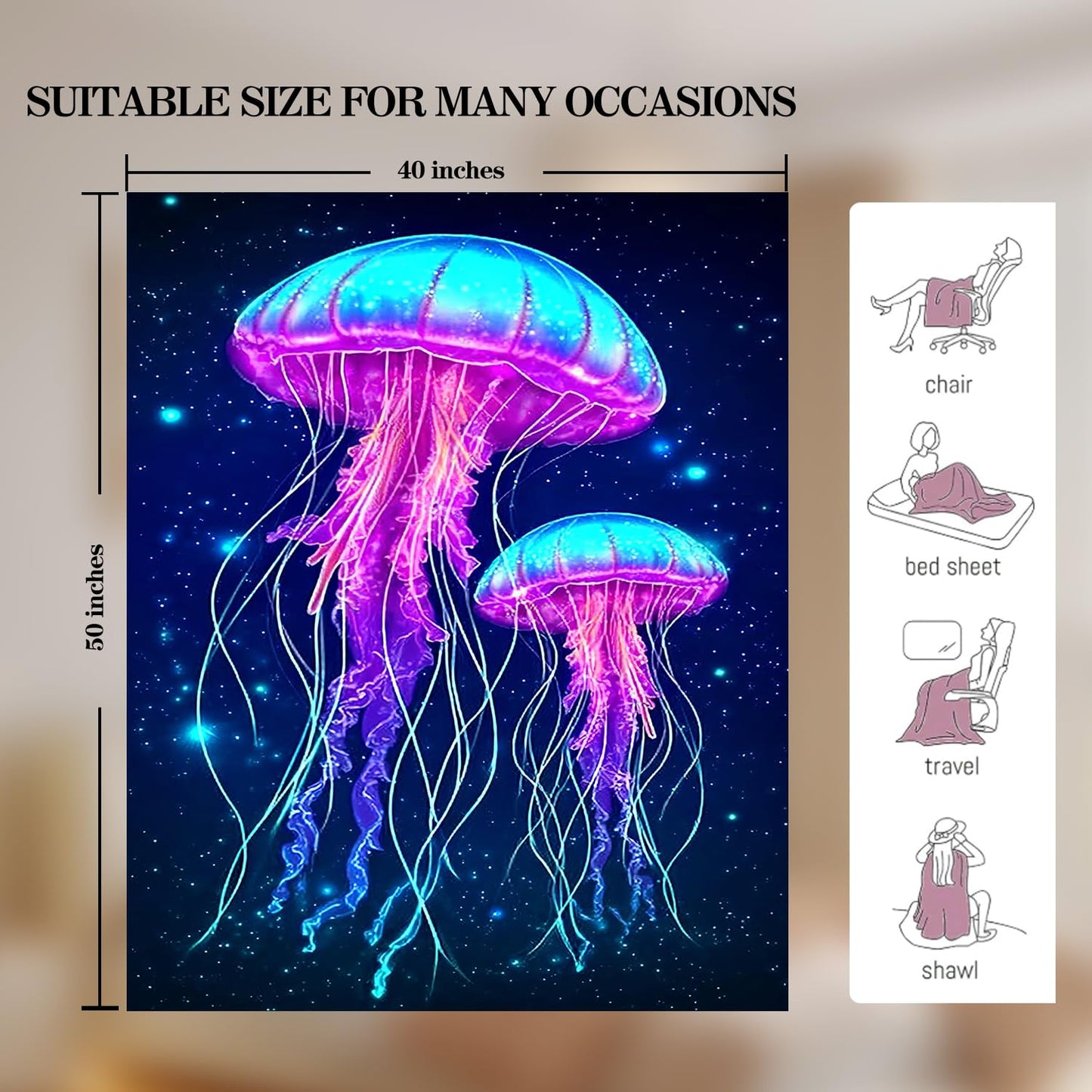 Jellyfish Blanket Jellyfish Fleece Throw Blanket Super Soft Fuzzy Plush Cozy Warm Jellyfishes Decor Stuffed Bedding Blankets Gift for Boys Girls Men Women Kids & Adult 50"x40"