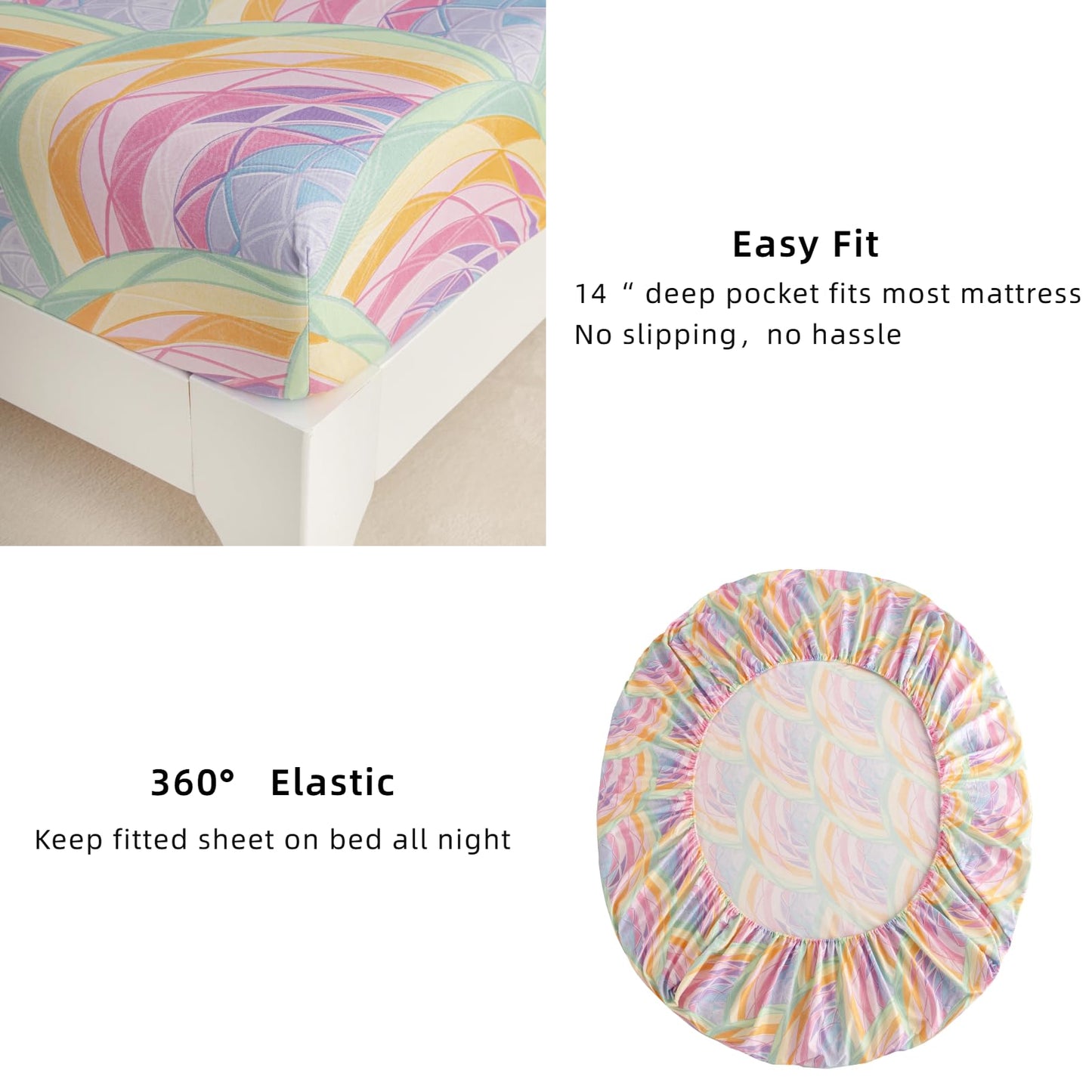 SDY 4 Pieces Kids Mermaid Bed Sheets Full Size Soft Microfiber Rainbow Bedding Set for Girls Boys Toddler