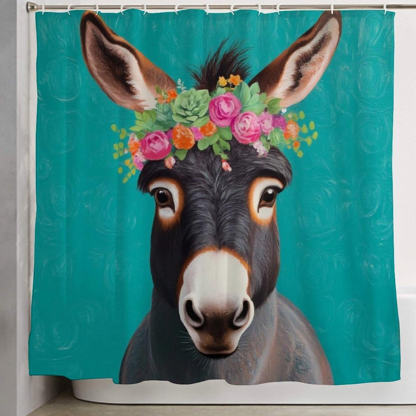 100% BLUE COLLAR Fashion Hotel Bathroom Decorative Shower Curtain with Hooks, Donkey Animals Waterproof Lightweight Shower Curtain