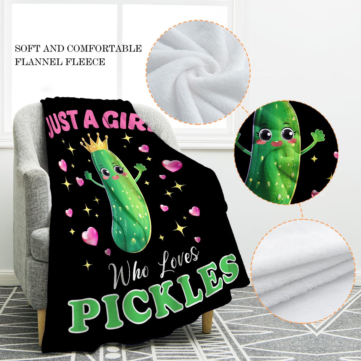 Jekeno Cute Cucumber Blanket Just A Girl Who Loves Pickles Gifts Gifts for Women Men Kids Boys Girls Mom Friends Birthday Home Bedroom Decor Vegetables Pickle Blanket 50"x60"