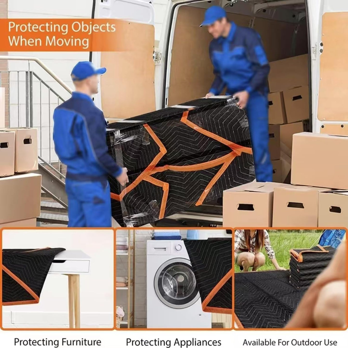 Large Moving Blankets 80 * 72in Heavy Duty Packing Blankets for Furniture Moving Shipping Wrapping Quilted Furniture Pads for Moving, Padded Mover Blankets (Black) 2pack